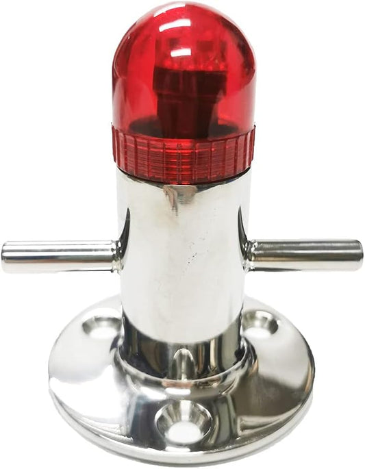 Boat Stainless Steel Cross Bollard Cleat Mooring Bit with 4" Diffused Red LED Light, 3-3/16" Round Base Plate