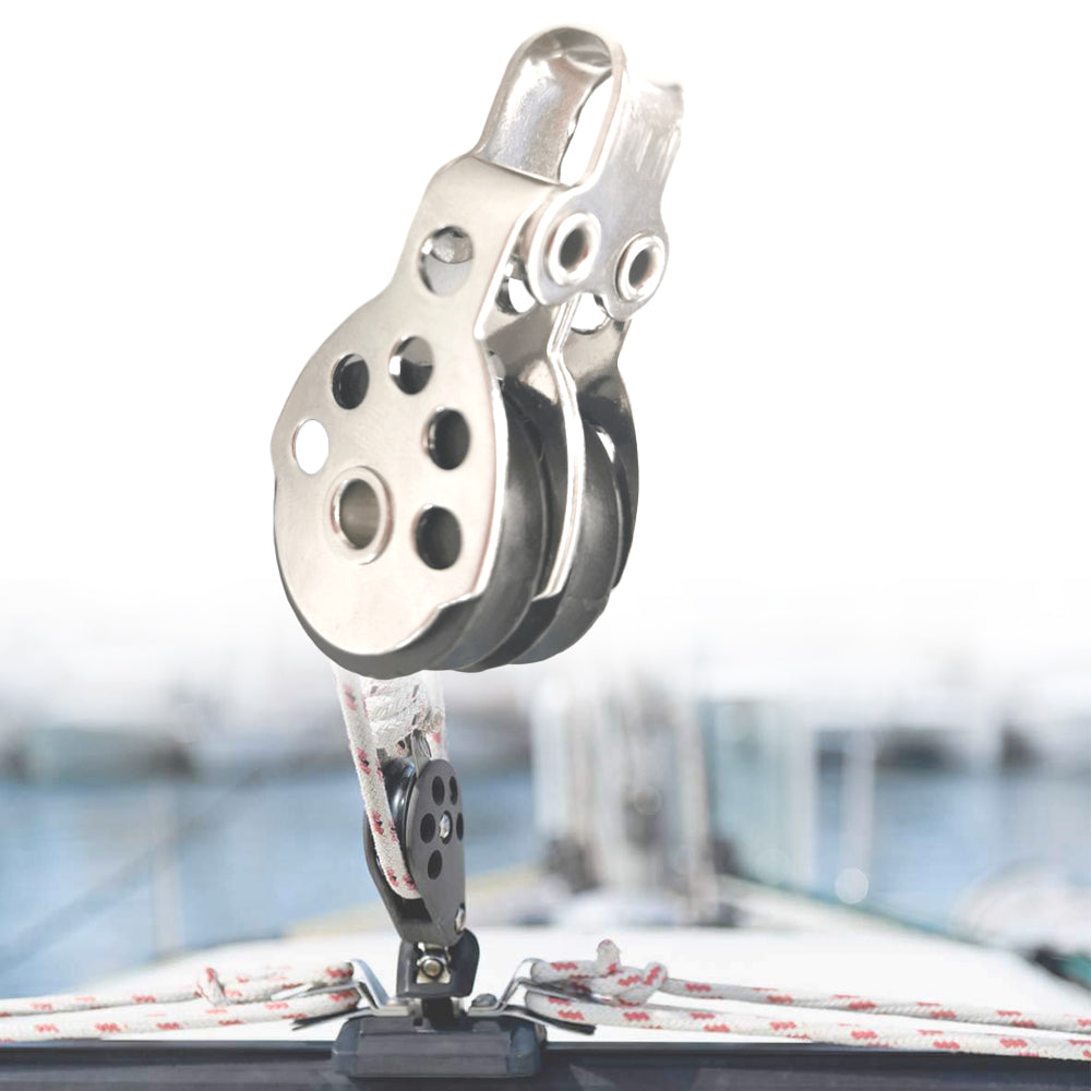 Boat Double Pulley Block for Marine Sailing Sailboat Kayak Pulling Roller Rope Accessories, Runner Diameter: 25mm