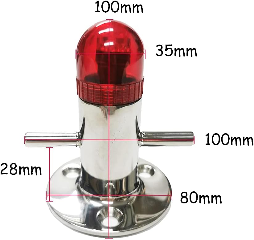 Boat Stainless Steel Cross Bollard Cleat Mooring Bit with 4" Diffused Red LED Light, 3-3/16" Round Base Plate