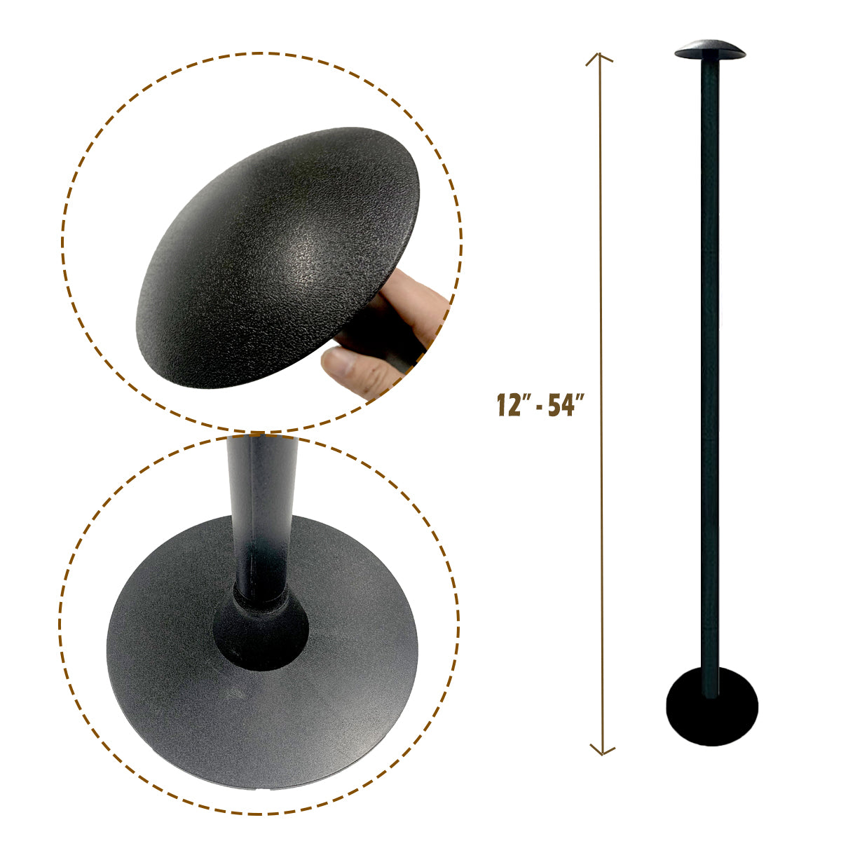 Boat Cover Support Pole, ABS PVC, Adjustable, 12"-54", Black