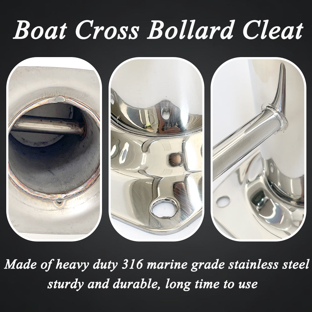 Boat Cross Bollard Cleat with 4-4/5" Base Plate for Marine Yacht, Deck Dock Rope Fasten Cleat