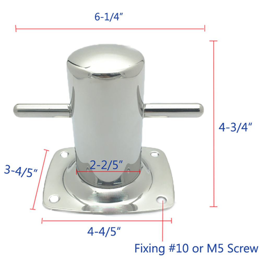 Boat Cross Bollard Cleat with 4-4/5" Base Plate for Marine Yacht, Deck Dock Rope Fasten Cleat