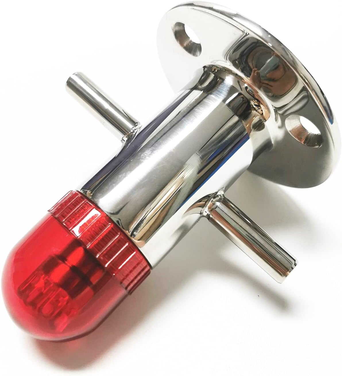 Boat Stainless Steel Cross Bollard Cleat Mooring Bit with 4" Diffused Red LED Light, 3-3/16" Round Base Plate