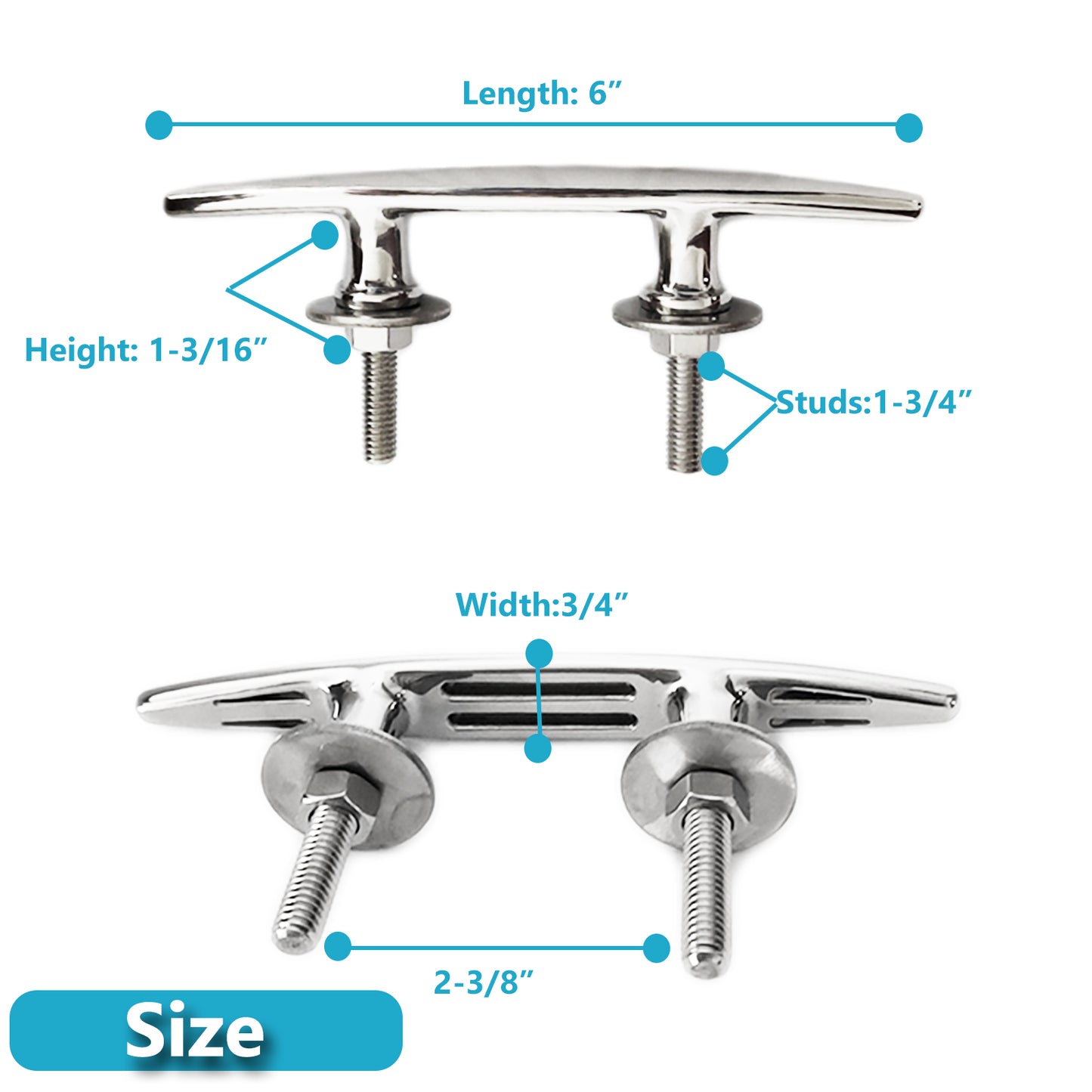 Marine Stud Mount Cleat, Boat Anchor Rope Cleat, 316 Stainless Steel