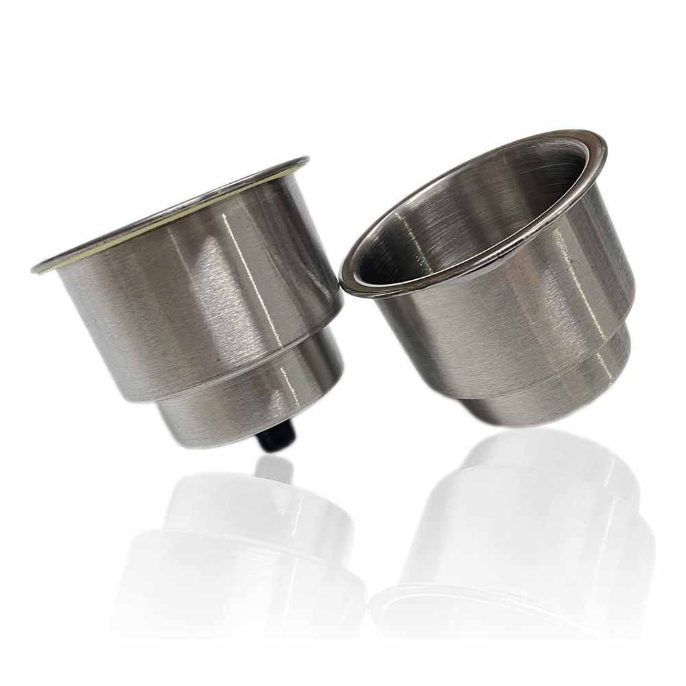 Marine RV Camper Boat Stainless Steel Cup Holder Drink Mount with Drain, OD: 4 1/4" OD, Height 4", ID 3 1/2", 2 Pcs