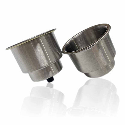 Marine RV Camper Boat Stainless Steel Cup Holder Drink Mount with Drain, OD: 4 1/4" OD, Height 4", ID 3 1/2", 2 Pcs